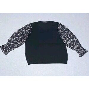 Adrianna Pappel Chiffon Sleeve Mixed Media Knit Top L Black Corpcore Romantic